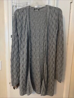 Pony Light Gray Open-Front Lace-Knit Cardigan